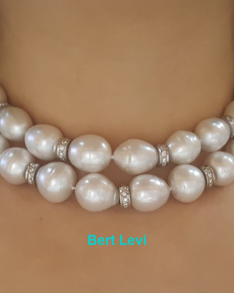 South Sea Pearl Diamond Necklace 2.75 ct 31.5" or 16.5" & 15" 18K White Gold
