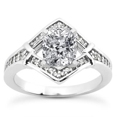 Ladies 14KT White Gold Platinum Round Diamond Tailored Engagement Set ENS3277-A