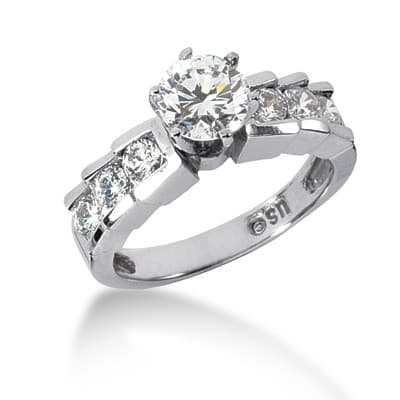 Ladies 14KT White Gold Platinum Fancy Engagement Set ENS574-A