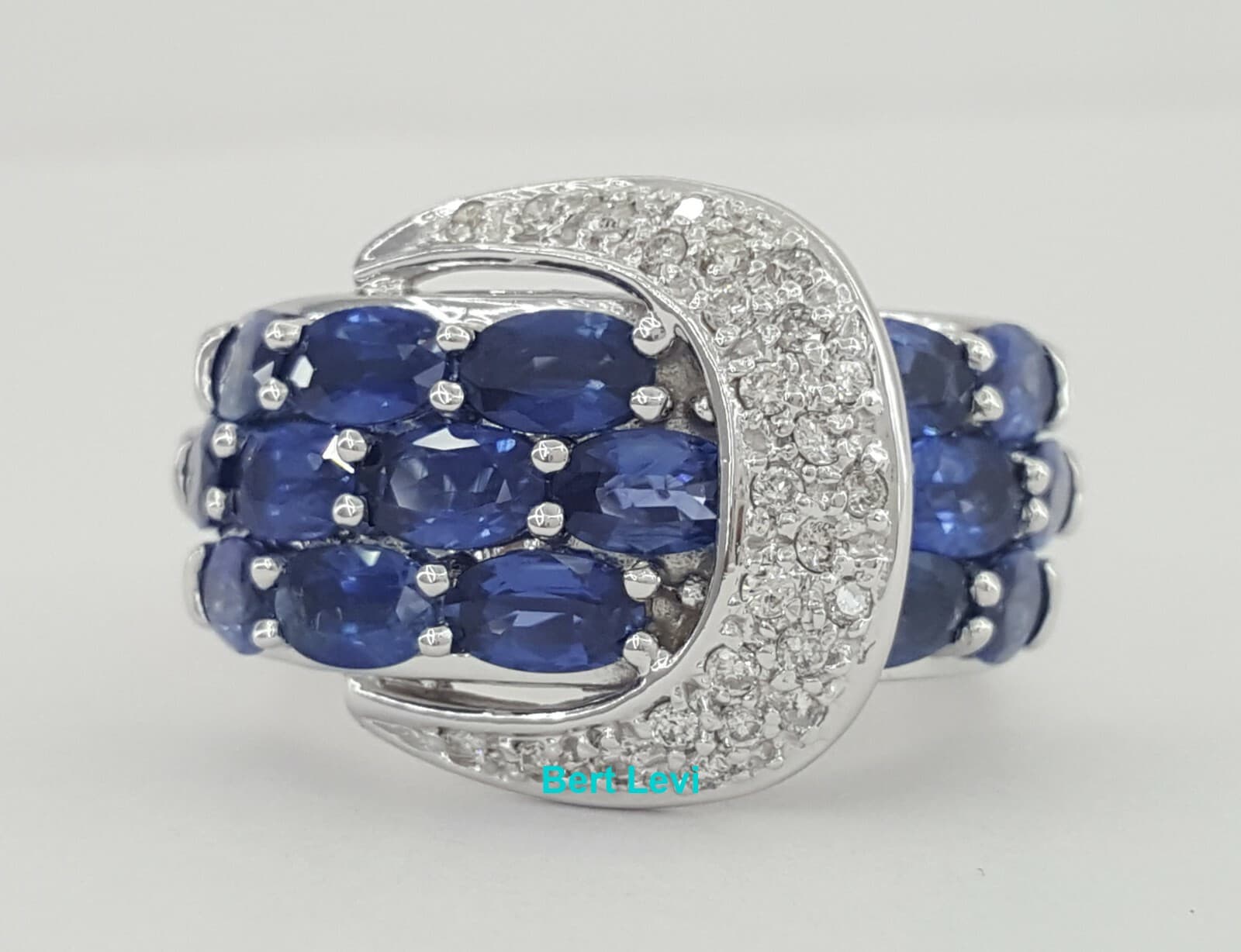 Sonia B. Bitton Sapphire Diamond Buckle Statement Ring 6 ctw14K White Gold