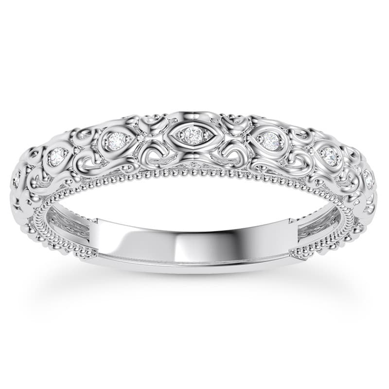Ladies 14KT White Gold Platinum Round Diamond Wedding Band WB2821