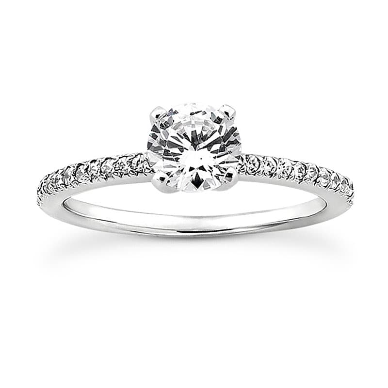 Ladies 14KT White Gold Platinum Round Diamond Tailored Engagement Set ENS3009-A