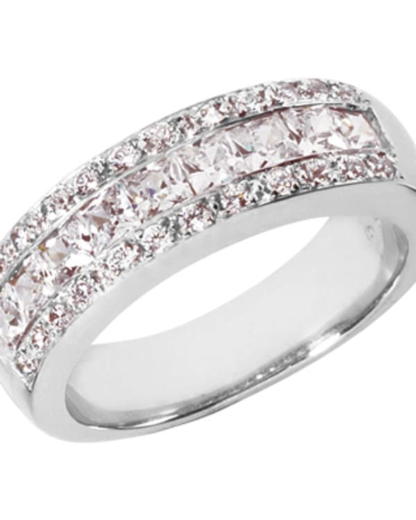Ladies 14KT White Gold Platinum Princess Cut Diamond Wedding Band Set WBS155-G