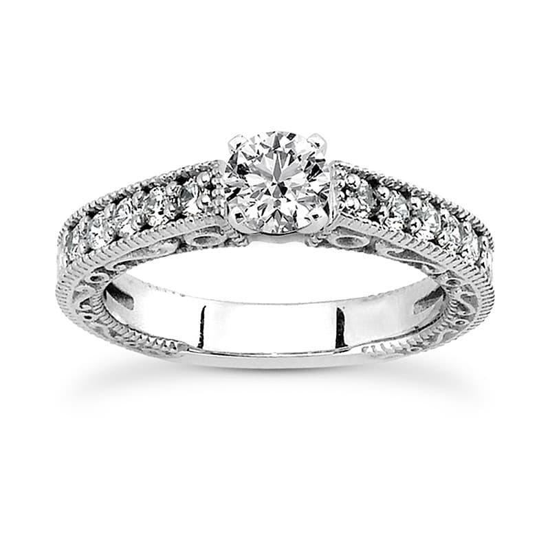 Ladies 14KT White Gold Platinum Round Diamond Tailored Engagement Set ENS3565-A