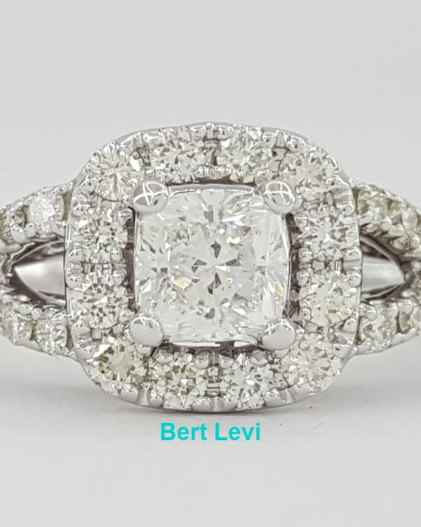 Cushion Diamond Halo Crossover Engagement Ring 14K White Gold 1 ct Rtl $3.5K