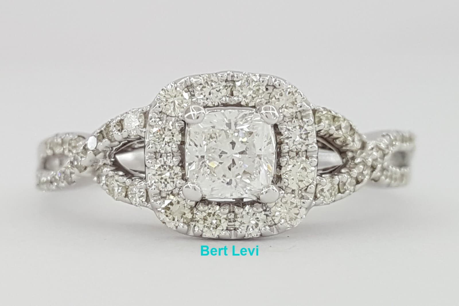 Cushion Diamond Halo Crossover Engagement Ring 14K White Gold 1 ct Rtl $3.5K