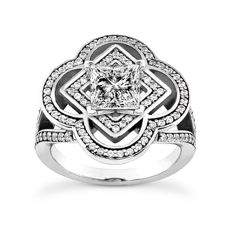 Ladies 14KT White Gold Platinum Round Diamond Tailored Engagement Set ENS3269-A