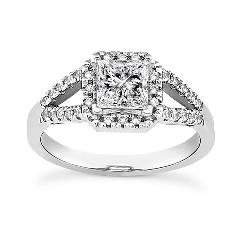 Ladies 14KT White Gold Platinum Round Diamond Tailored Engagement Set ENS3157-A