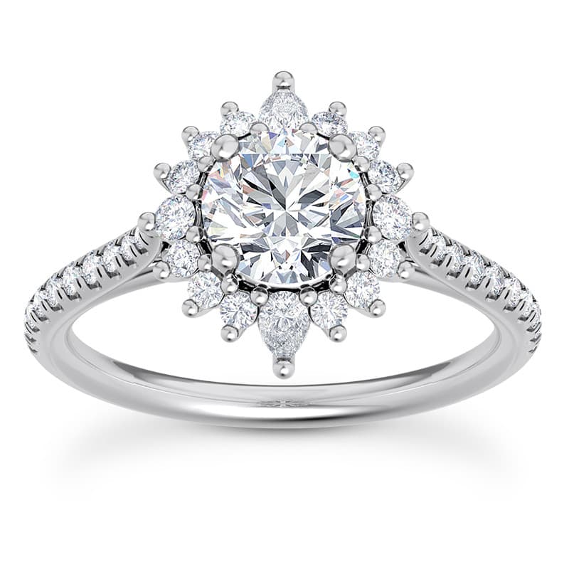 Ladies 14KT White Gold Platinum Round Diamond Halo Engagement Ring ENS2421-1-A