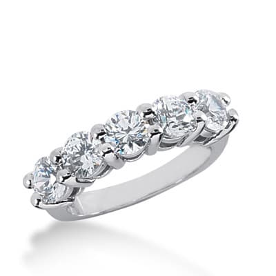 Ladies 14KT White Gold Platinum Round Diamond Wedding Band WB1381