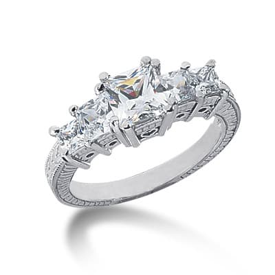 Ladies 14KT White Gold Platinum Round Diamond Antique Engagement Ring ENR2771