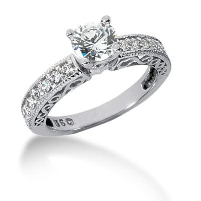 Ladies 14KT White Gold Platinum Fancy Engagement Set ENS622-A