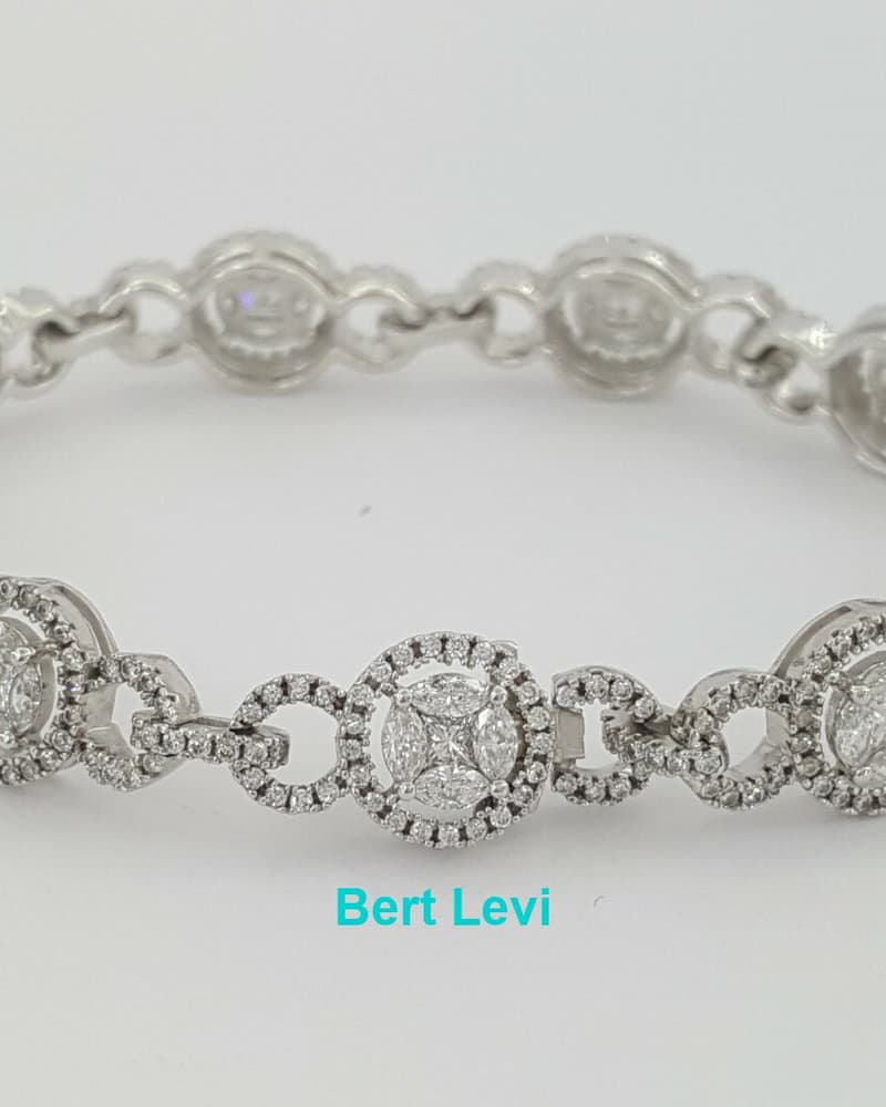 Round Marquise & Princess Cluster Diamond Tennis Bracelet 4 ct 14K Gold 16.8g 7"
