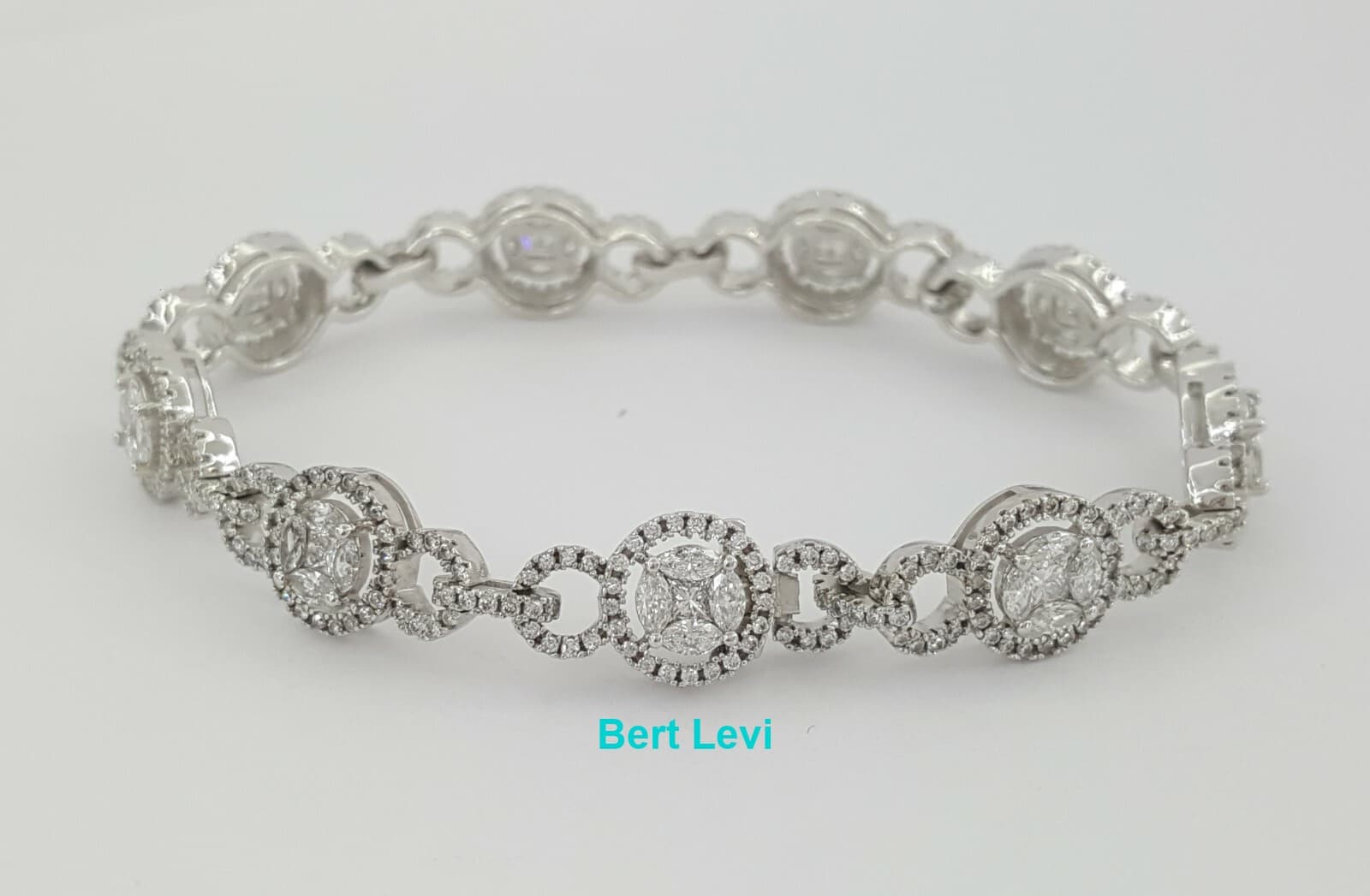 Round Marquise & Princess Cluster Diamond Tennis Bracelet 4 ct 14K Gold 16.8g 7"