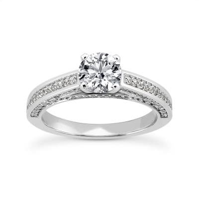 Ladies 14KT White Gold Platinum Round Diamond Tailored Engagement Set ENS3316-A