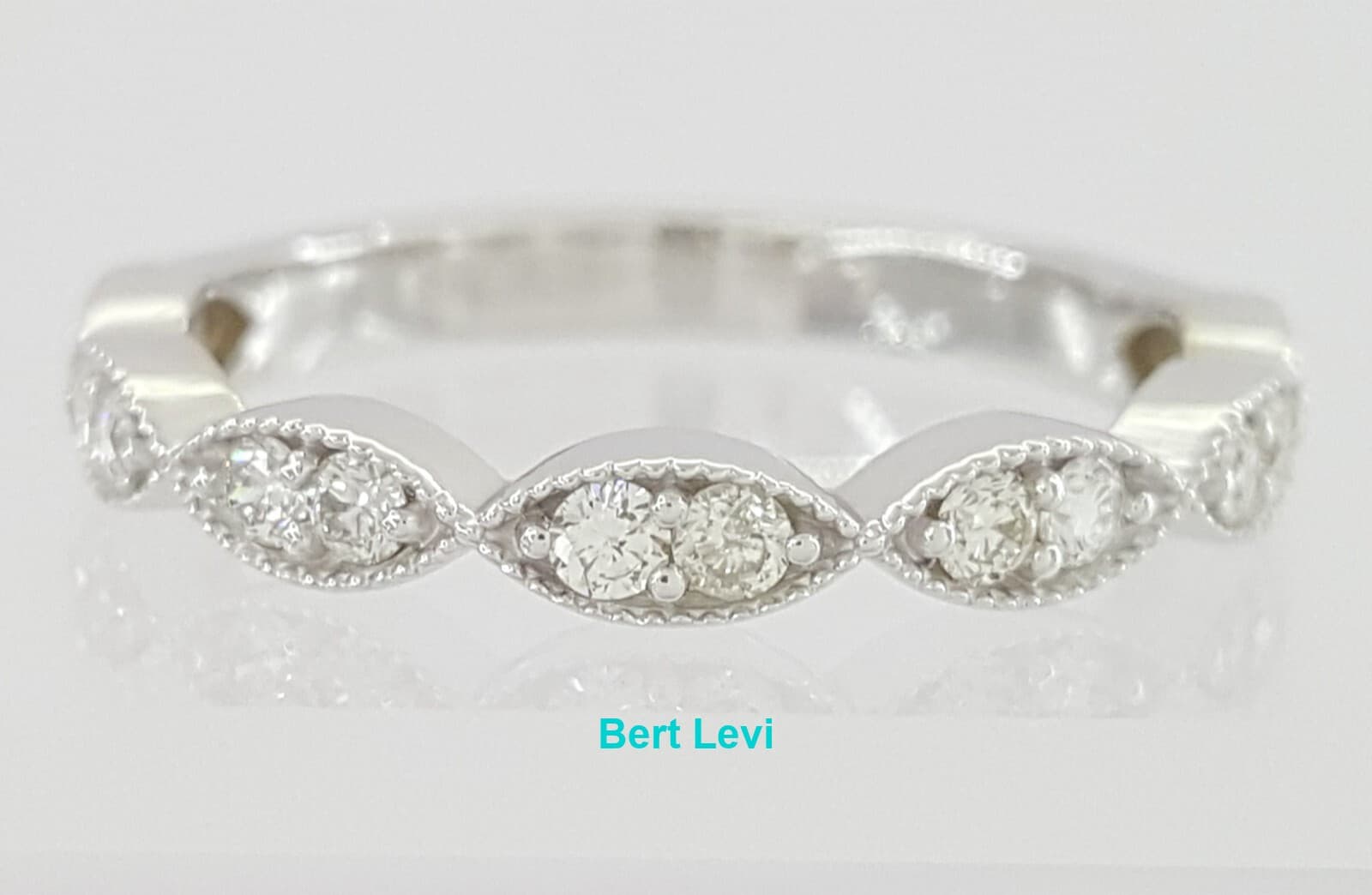 14k White Gold Half Circle Round Diamond Marquise Style Wedding Band 0.35 ct