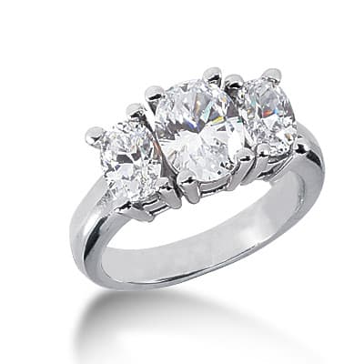 Ladies White Gold Platinum Oval Diamond Three Stones Engagement Ring ENR2302