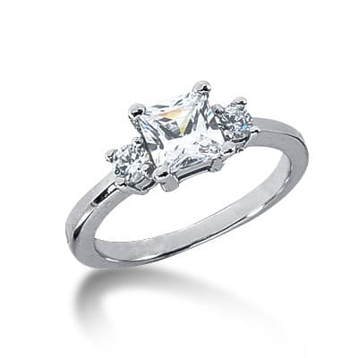 Ladies 14KT White Gold Platinum Three Stones Engagement Ring ENR2025