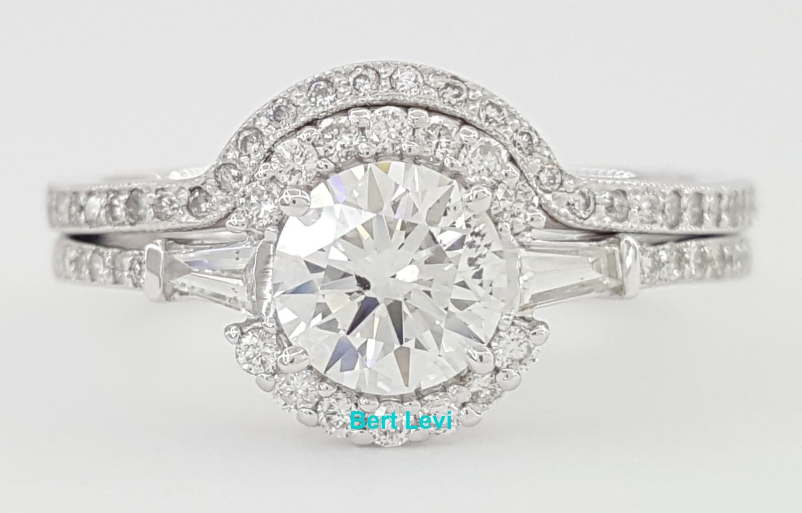 Round Brilliant Diamond Halo Engagement Ring Set 1.06 ct 14K White Gold Rtl $5K
