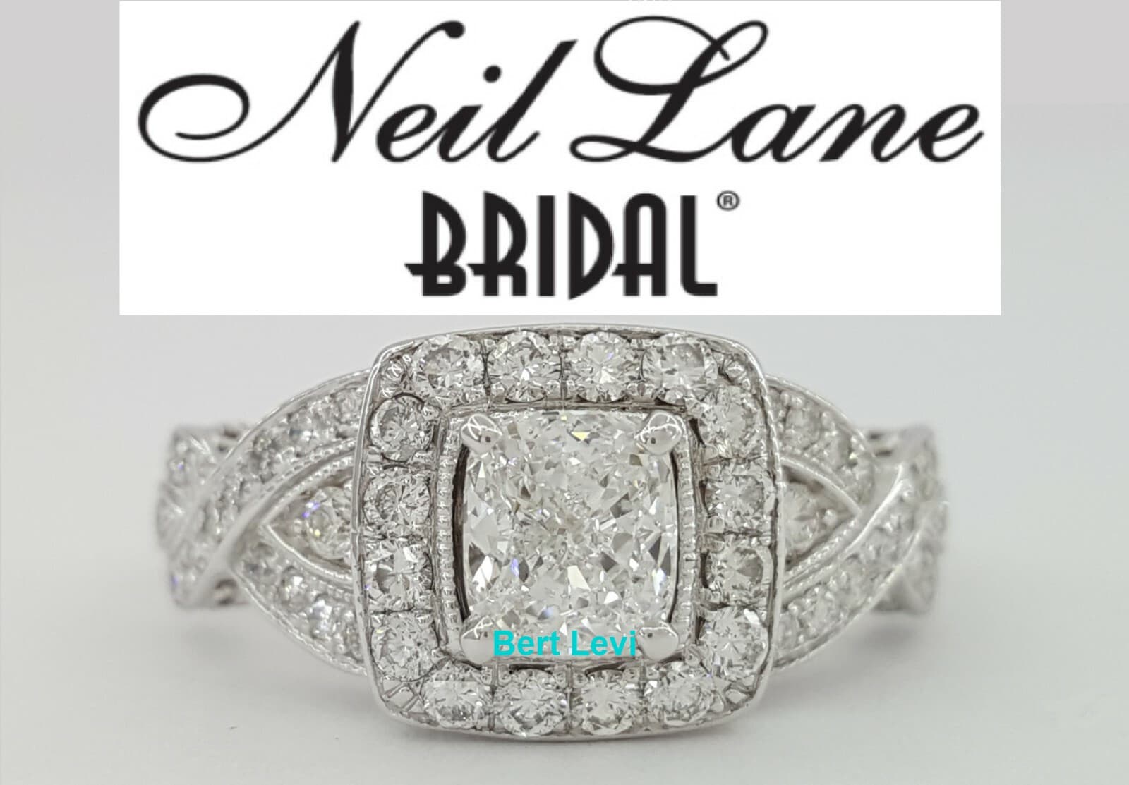 Neil Lane Bridal® 1.85 ct 14K Cushion Cut Crossover Halo Engagement Ring Rtl $8k