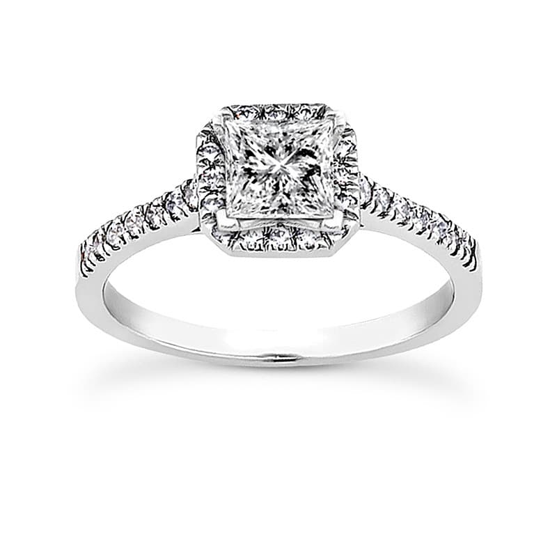 Ladies 14KT White Gold Platinum Round Diamond Tailored Engagement Set ENS3148-A