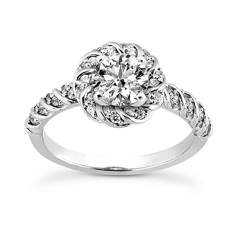 Ladies 14KT White Gold Platinum Round Diamond Tailored Engagement Set ENS3185-A