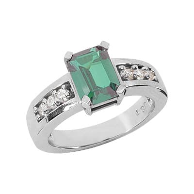 Ladies 14KT White Gold Platinum Emerald Cut Diamond Color Stone Ring CSR125-7x5