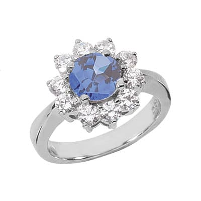 Ladies 14KT White Gold Platinum Round Diamond Color Stone Ring CSR218