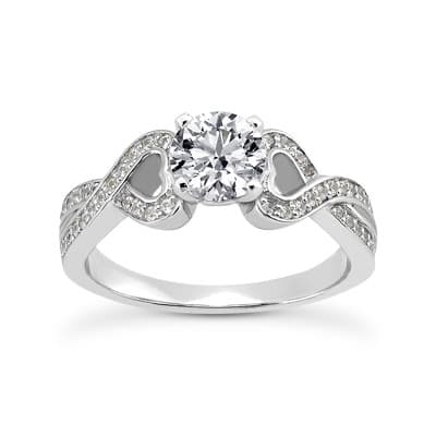 Ladies 14KT White Gold Platinum Round Diamond Tailored Engagement Set ENS3311-A