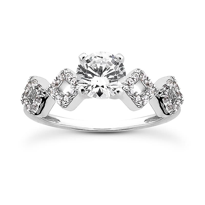 Ladies 14KT White Gold Platinum Round Diamond Tailored Engagement Set ENS3050-A