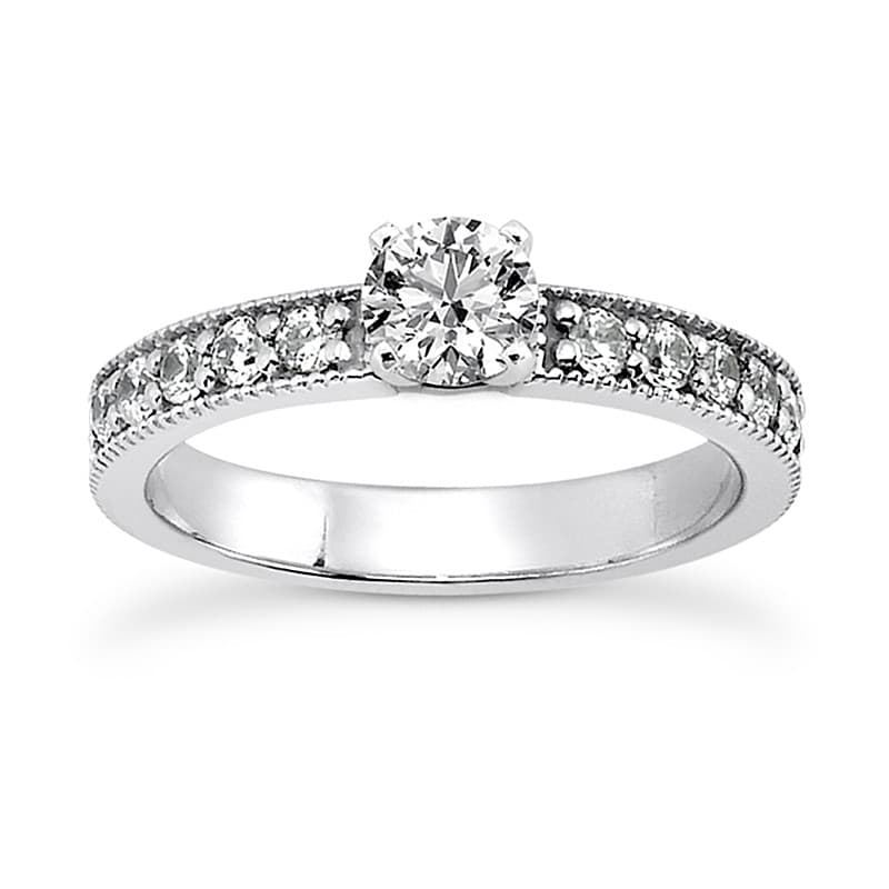 Ladies 14KT White Gold Platinum Round Diamond Tailored Engagement Set ENS3547-A