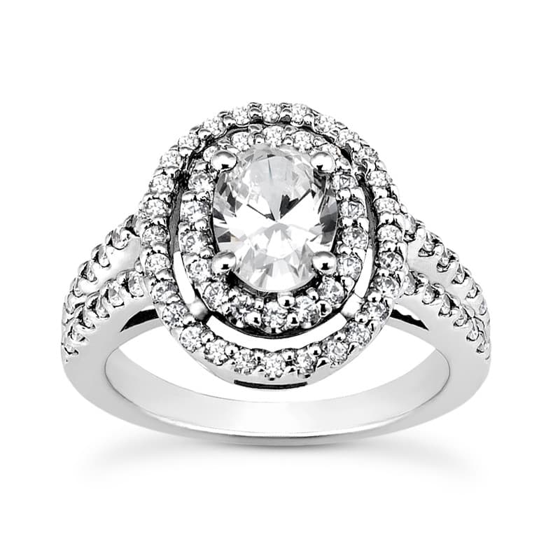Ladies 14KT White Gold Platinum Oval Cut Diamond Halo Engagement Ring ENR8294