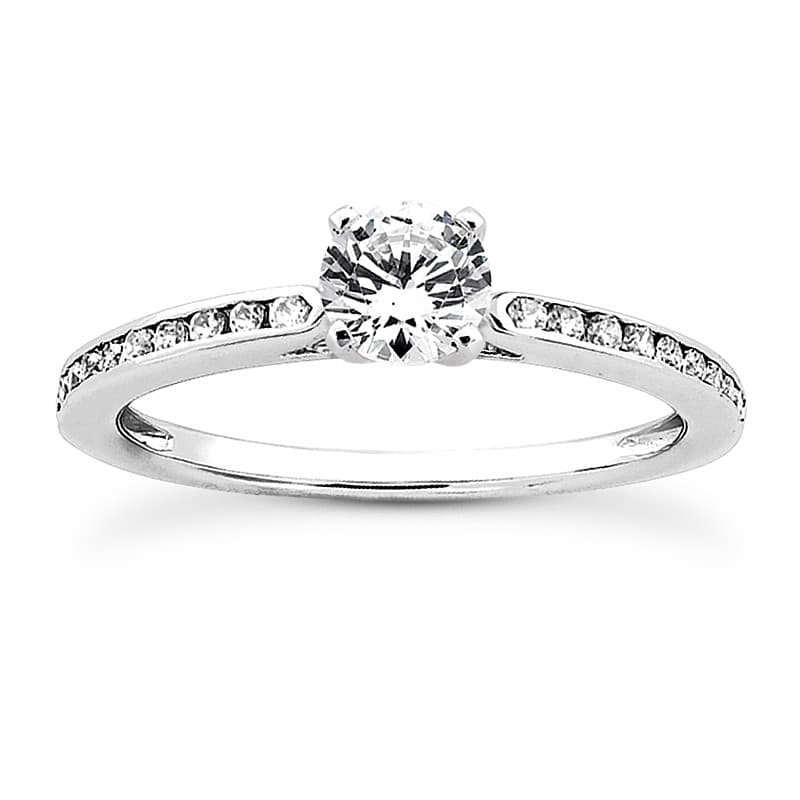 Ladies 14KT White Gold Platinum Round Diamond Tailored Engagement Set ENS3069-A