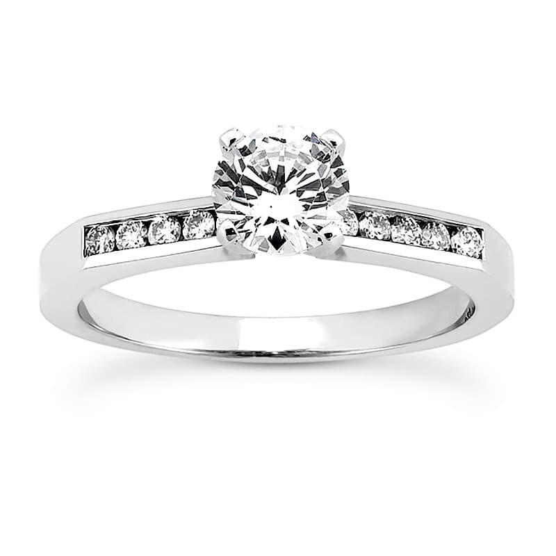 Ladies 14KT White Gold Platinum Round Diamond Tailored Engagement Set ENS3114-A
