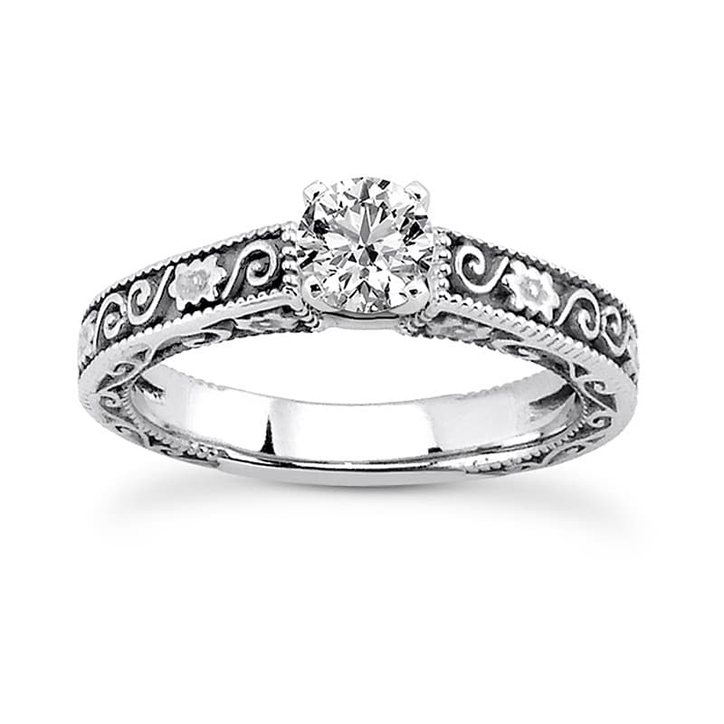 Ladies 14KT White Gold Platinum Solitaire Engagement Set ENS3598-A