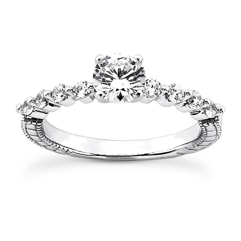 Ladies 14KT White Gold Platinum Round Diamond Tailored Engagement Set ENS3226-A