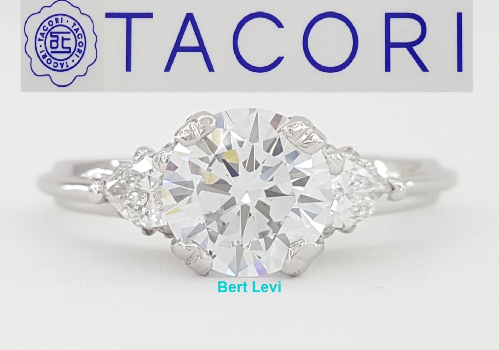 Tacori 3-Stone Round Pear Semi-Mount Platinum Engagement Ring0.35 ct Rtl $4,840