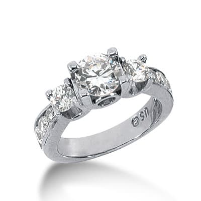 Ladies White Gold Platinum Round Diamond Three Stones Engagement Ring ENR3044