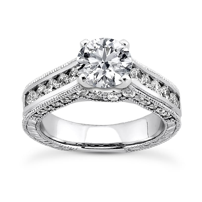 Ladies 14KT White Gold Platinum Antique Engagement Ring ENR7765