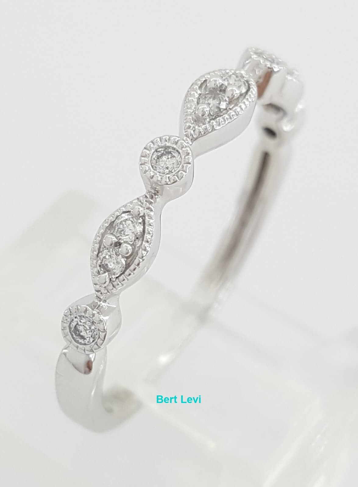 White Gold Half Circle Round Diamond Marquise Style Wedding Band Ring 0.12ct 10k