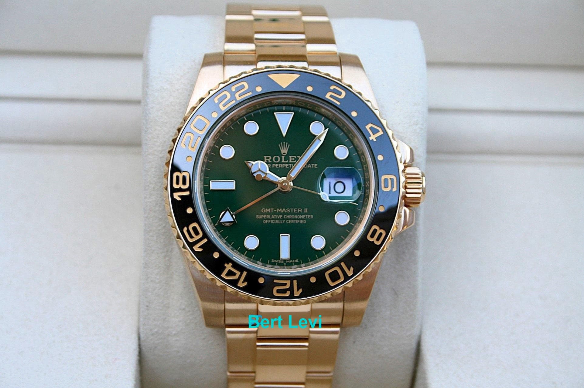 ROLEX 116718 GMT MASTER II 18K YELLOW GOLD GREEN DIAL