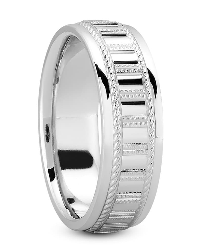 Mens 14KT White Gold Platinum Traditional Wedding Band M1031