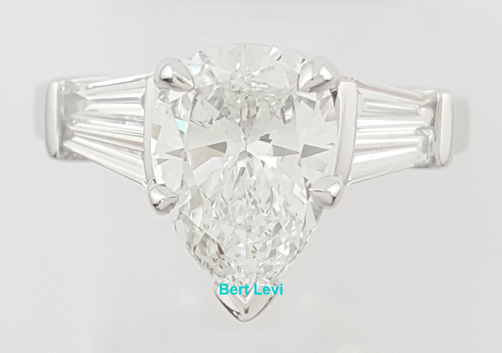 Pear Tapered Baguette Diamond Engagement Ring 2.42 ct Platinum GIA Retail $45K