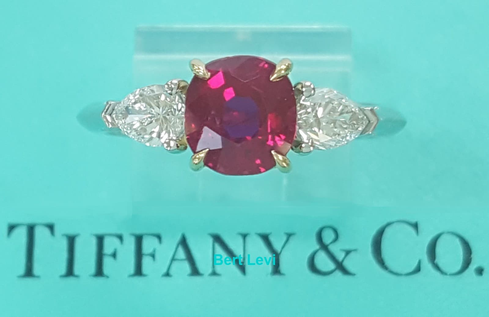 Tiffany & Co Burma No Heat Ruby Diamond Ring 2.6 ct Plat 18k