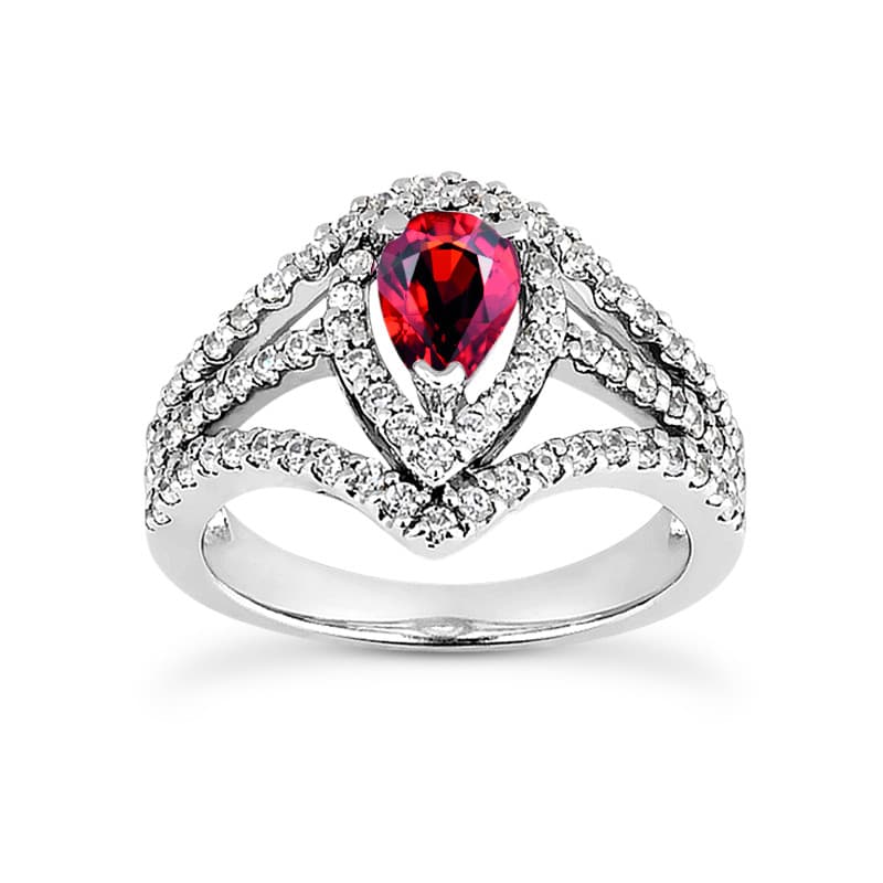 Ladies 14KT White Gold Platinum Pear Diamond Color Stone Ring CSR669