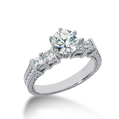 Ladies 14KT White Gold Platinum Antique Engagement Ring ENR1204
