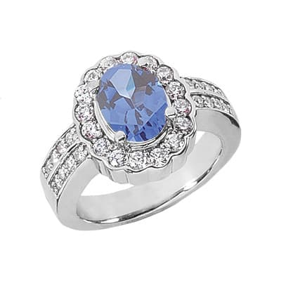 Ladies 14KT White Gold Platinum Oval Cut Diamond Color Stone Ring CSR256