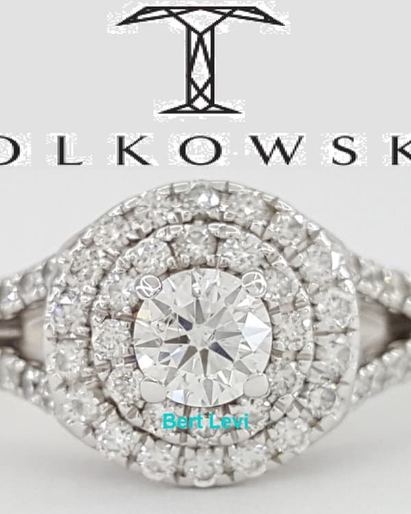 Tolkowsky Double Halo Diamond Split-Shank Engagement Ring 1ct 14k W Gold Rtl $4k