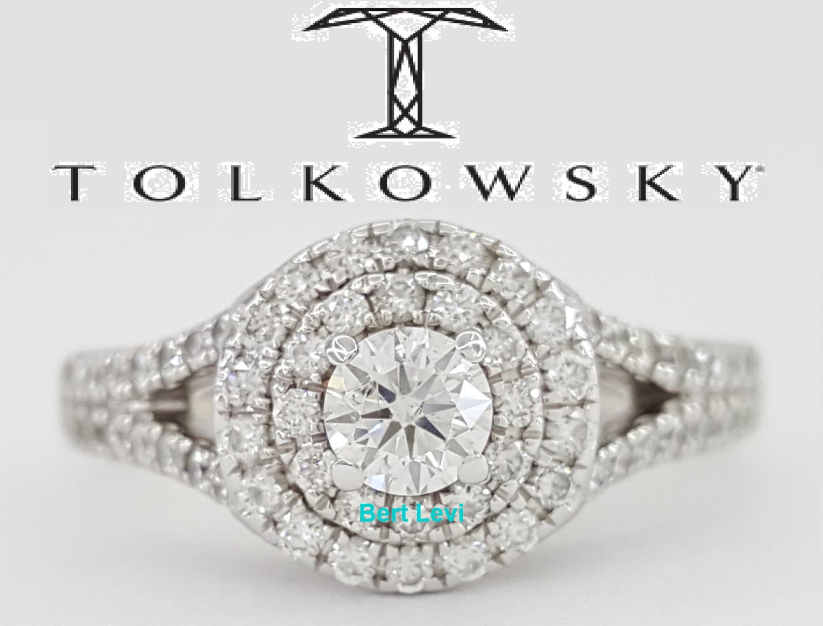 Tolkowsky Double Halo Diamond Split-Shank Engagement Ring 1ct 14k W Gold Rtl $4k