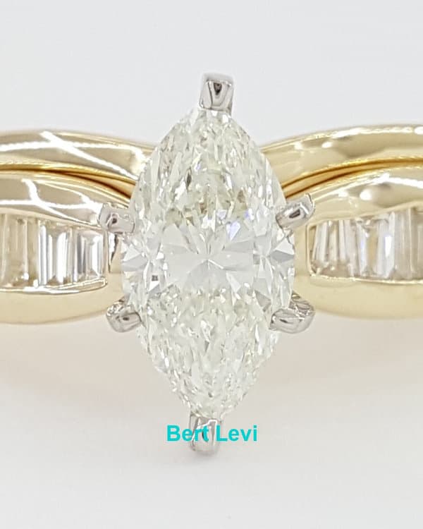 Marquise Diamond 1.33 ct Engagement Ring Wedding Band Set 14k Yellow Gold Rt $6K